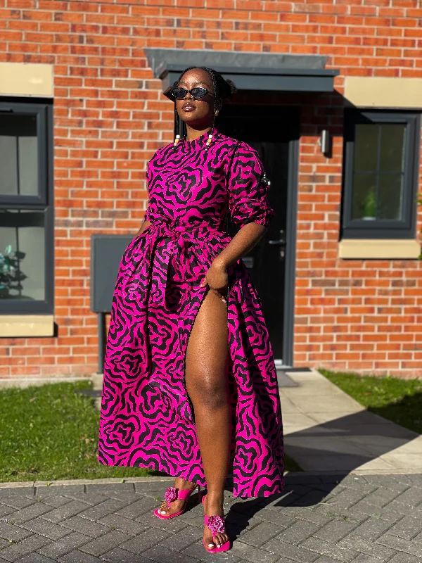 lace-up dressAnna Ankara Maxi Dress | Pink and Black African Print