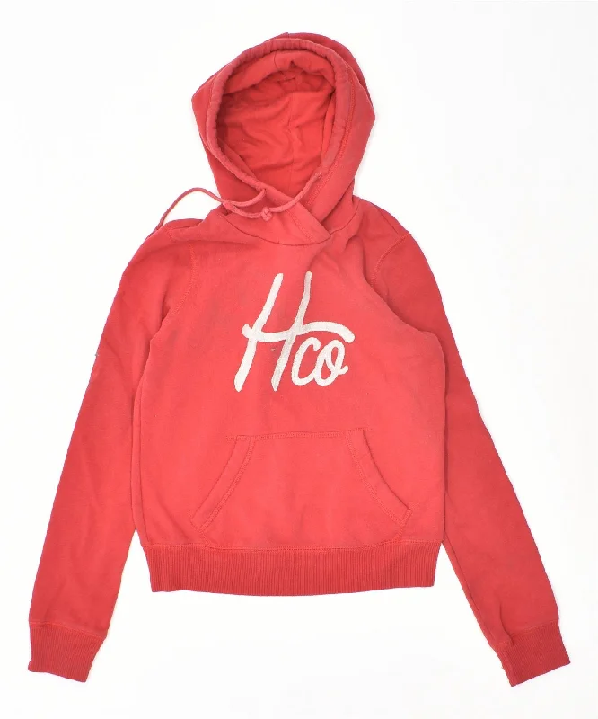 classic pullover hoodieHOLLISTER Womens Graphic Hoodie Jumper UK 6 XS Red Cotton