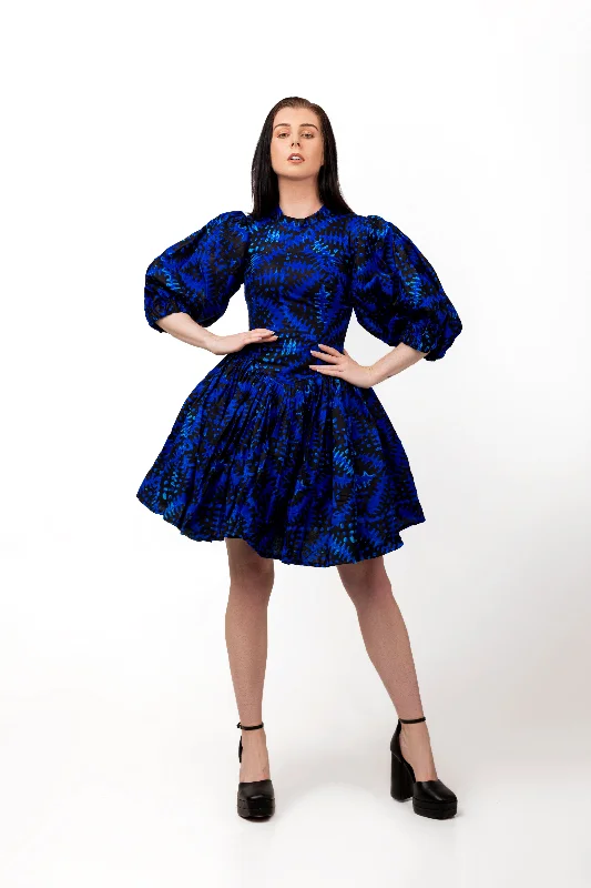 v-neck dressMofe Ankara Mini Dress | Blue African Print