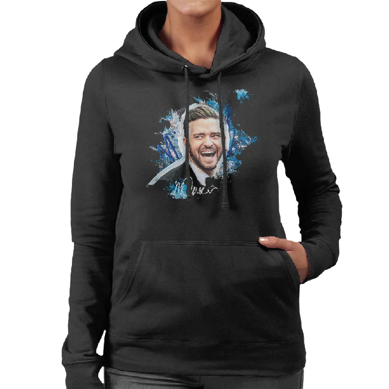 sleek workout sweatshirtSidney Maurer Original Portrait Of Justin Timberlake Women's Hooded Sweatshirt