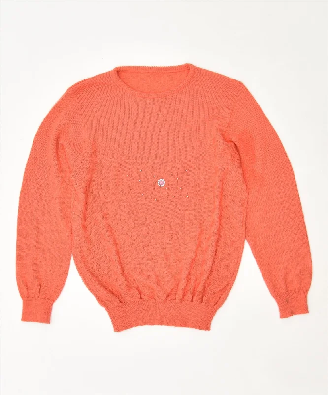 classic hoodieVINTAGE Womens Crew Neck Jumper Sweater UK 16 Large Orange Flower