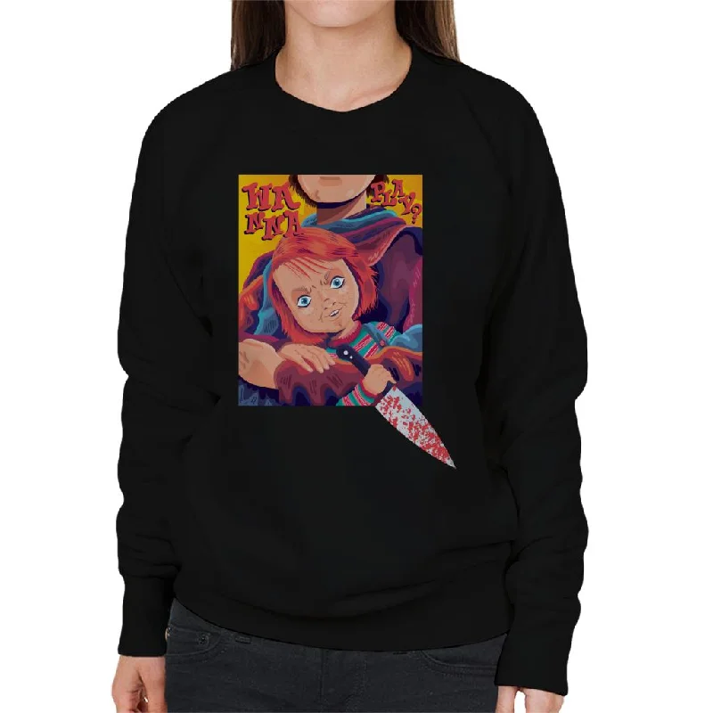 stylish training hoodieChild's Play Chucky Wanna Play Knife Women's Sweatshirt