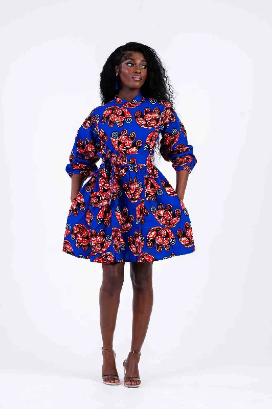 denim dressOlivia Mini Dress | Blue and Red African Print