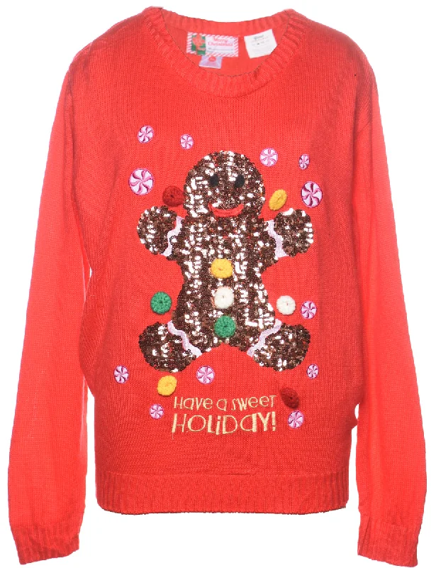 Teddy Bear Print Christmas Jumper - XL