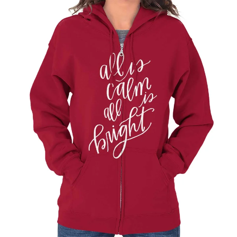 sporty hooded sweatshirtAll Is Calm Christmas Zip Hoodie