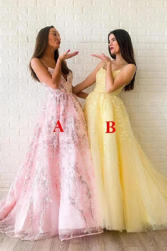 casual evening dressLace A-line Tulle Appliques Long Prom Dress Evening Dress,DP897