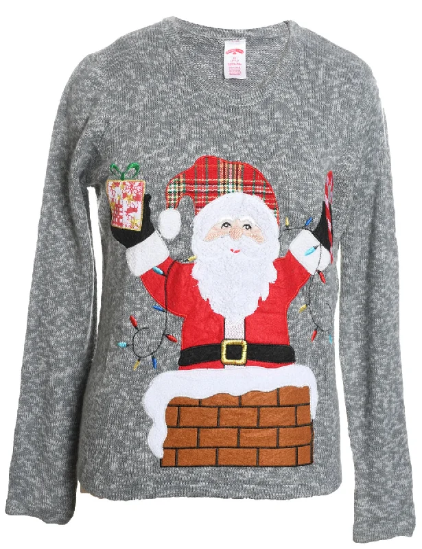 Santa Claus Design Grey Classic Christmas Jumper - M