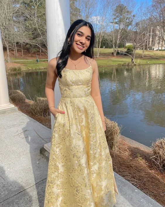 wool dressElegant Yellow A-Line Long Prom Dress Party Dress,DP775