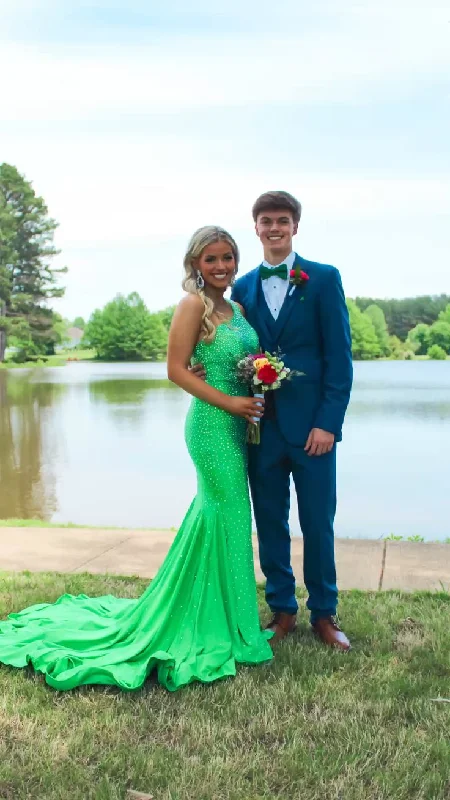 vintage-inspired dressGreen One Shoulder Mermaid Long Prom Dress Formal Party Dress,DP739