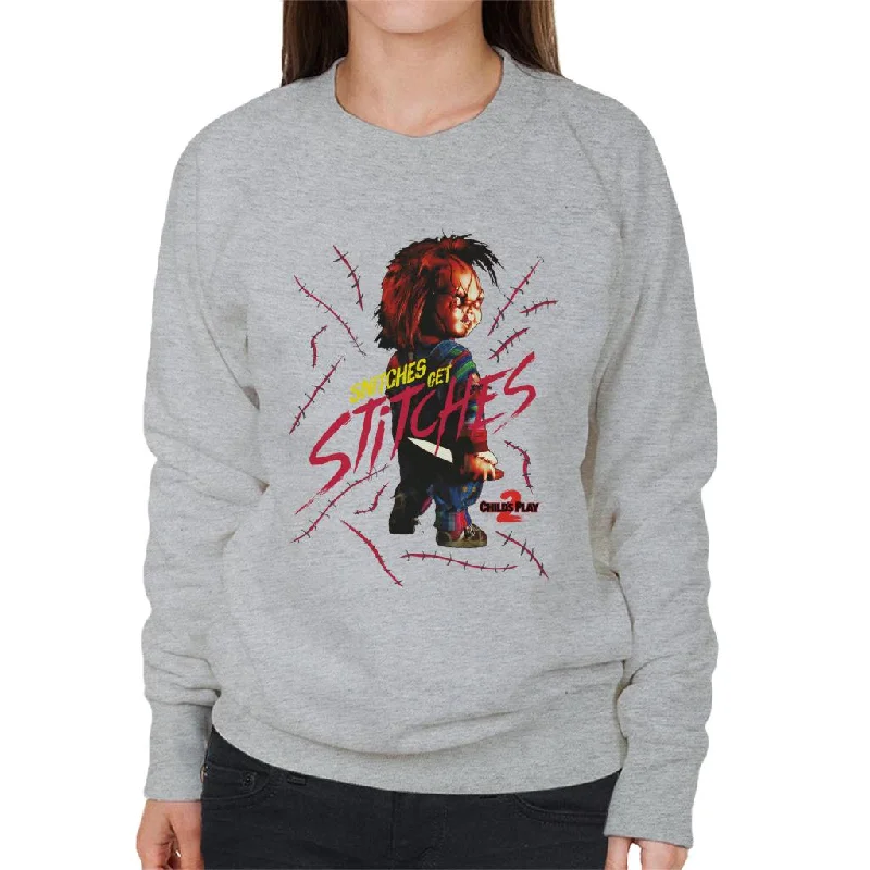 lightweight workout sweatshirtChucky Childs Play 2 Snitches Get Stitches Women's Sweatshirt