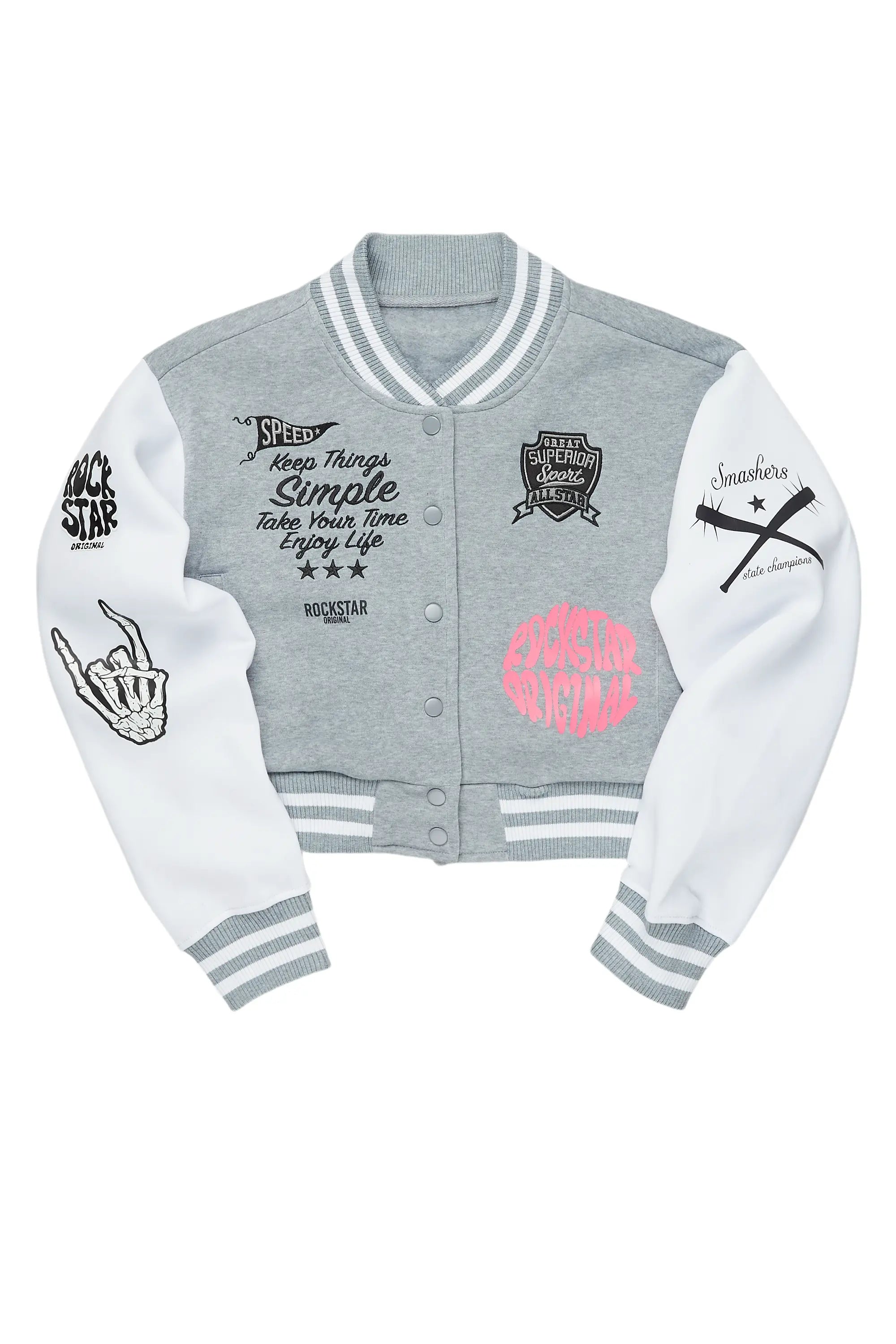 Talyka Heather Grey Varsity Jacket